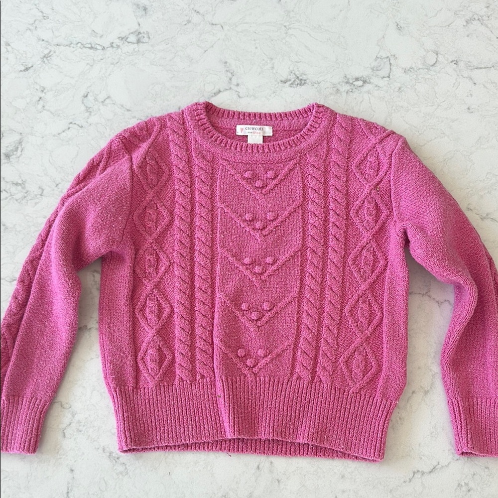 J. Crew Pink Cable Knit Sweater with Classic Crew Neck